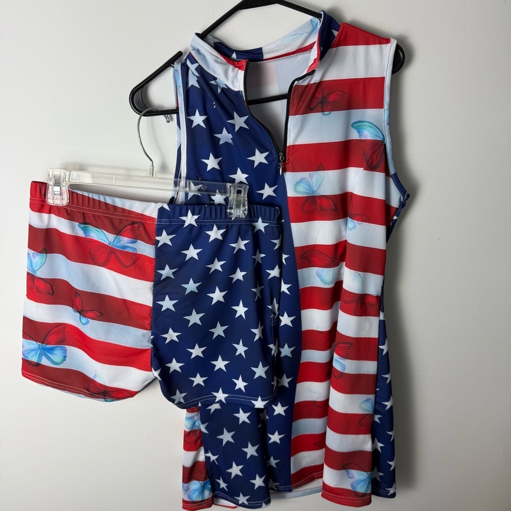 Patriotic Sleeveless Dress with Shorts Set